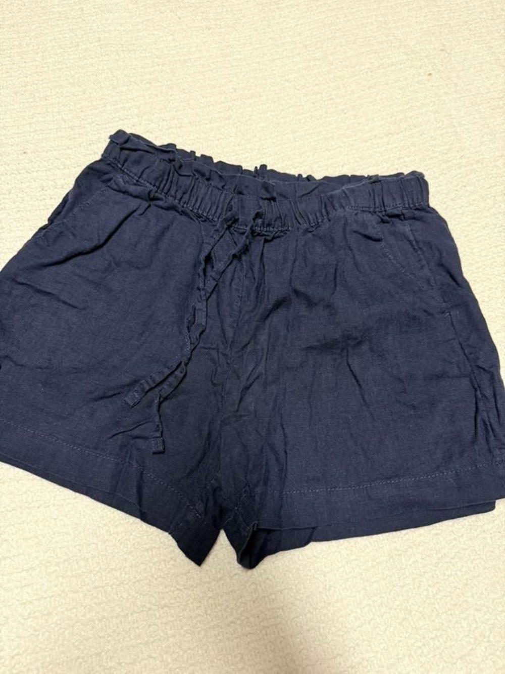 High-Waist Navy Women's Linen-Blend Shorts with Drawstring